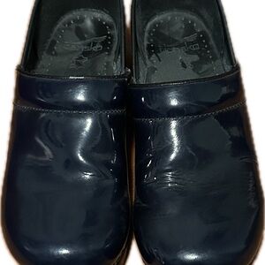 Dansko Patent Leather Clogs in Navy Blue
